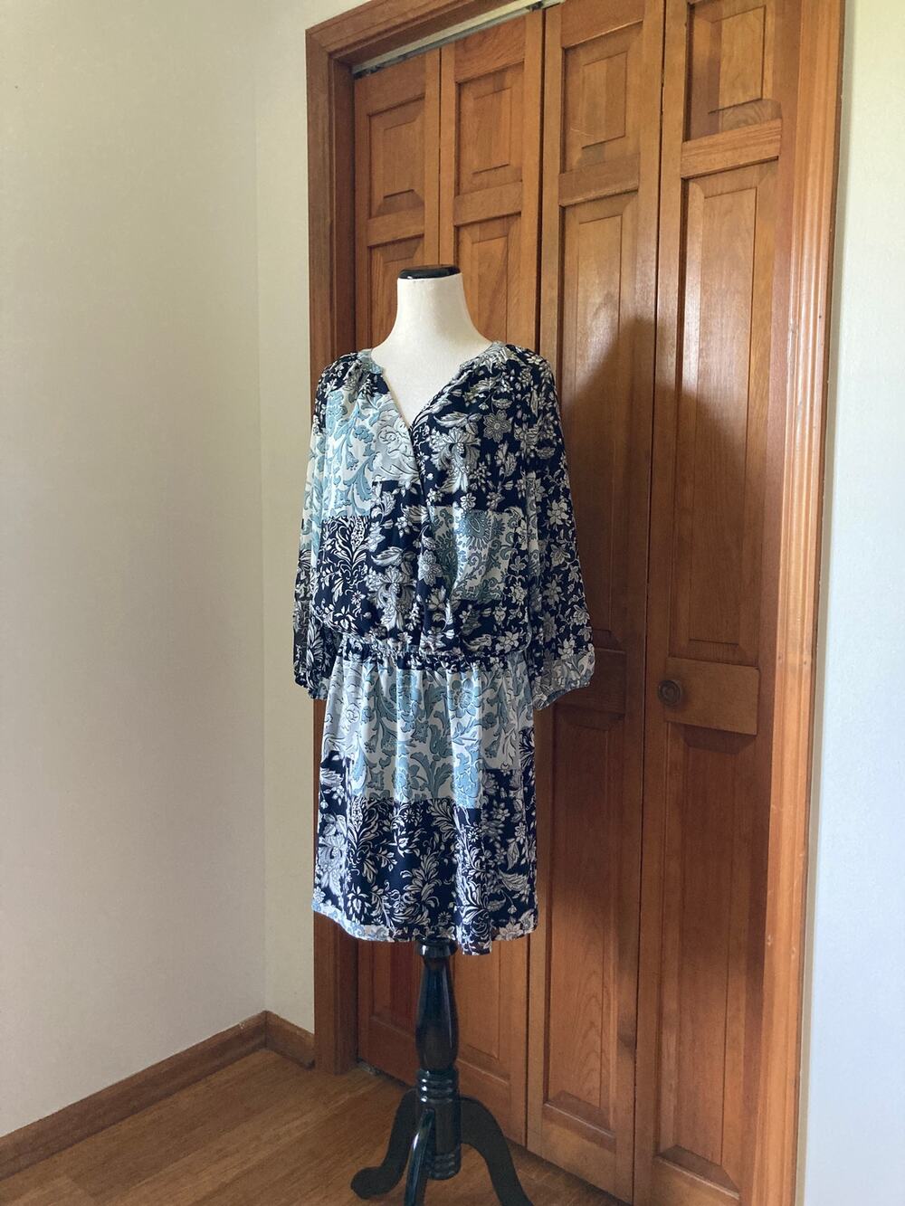 LOFT Blue Chiffon Pullover Dress, Size M
